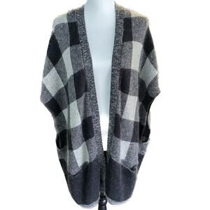 Banana Republic Cotton/Wool Buffalo Check Pockets Soft Cozy Vest Women M/L Black
